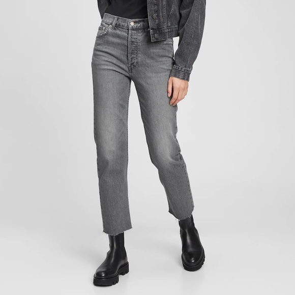 Petite High Rise Cheeky Straight Jeans in Sky Grey - Picture 1 of 4